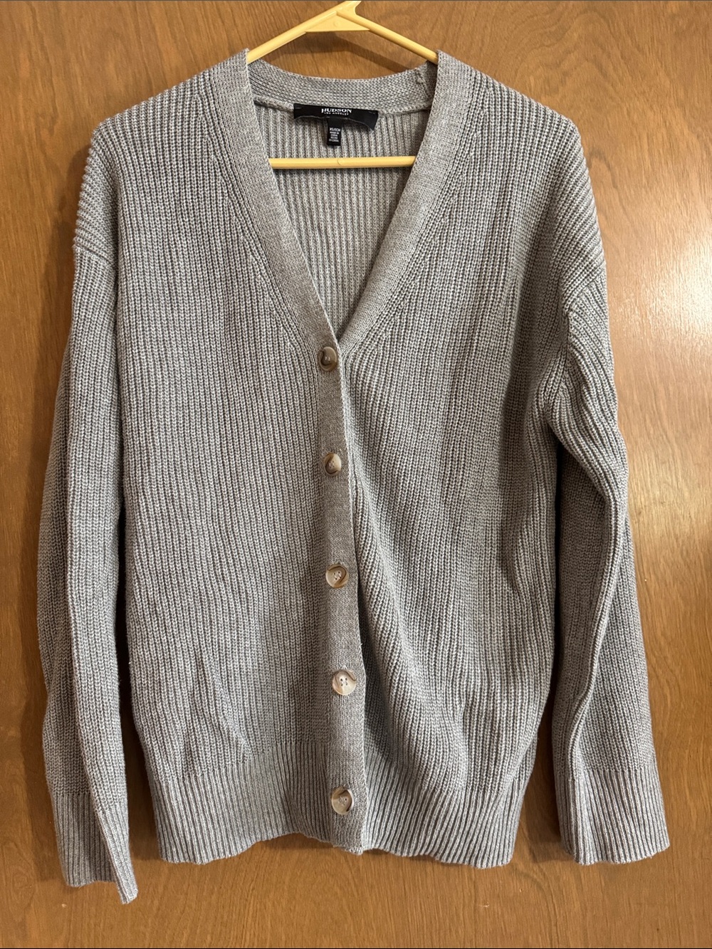 Hudson Los Angeles Light Gray Ribbed V-Neck Button Cardigan
